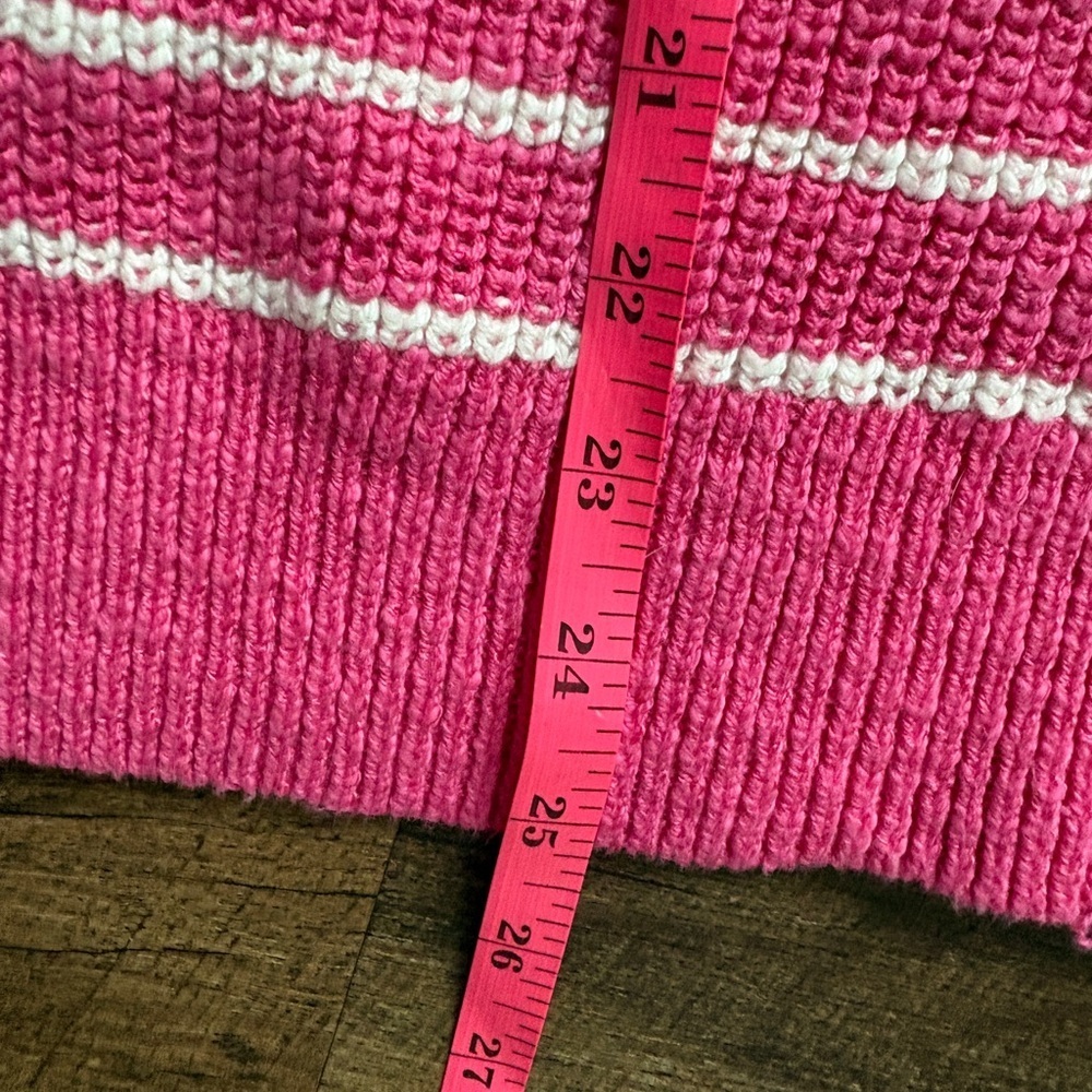 LOFT Striped Relaxed V-Neck Cardigan sweater pink & white preppy casual sz L - Picture 9 of 16